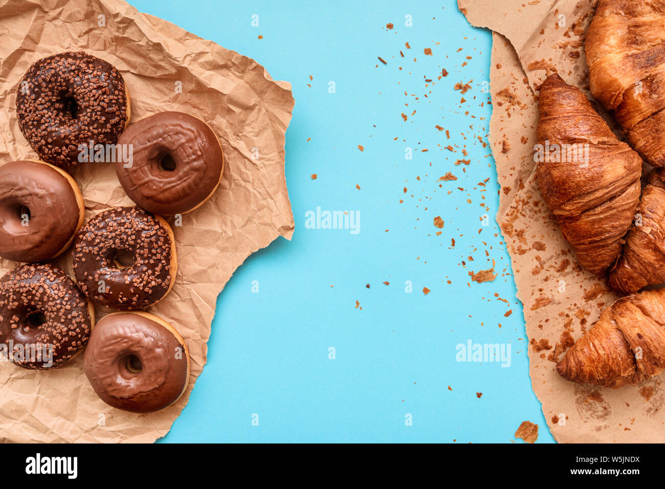 Doughnuts and croissants pastry food, top view Stock Photo - Alamy
