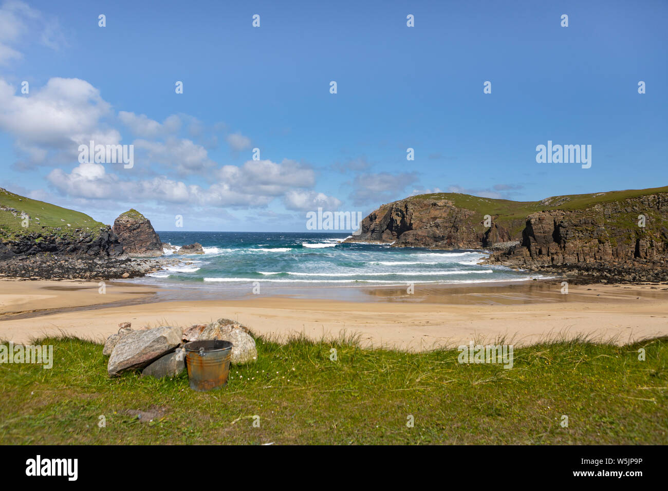 lush west coast of isle of Lewis, outer Hebrides in Scotland with dramatic cloudy sky Stock Photo