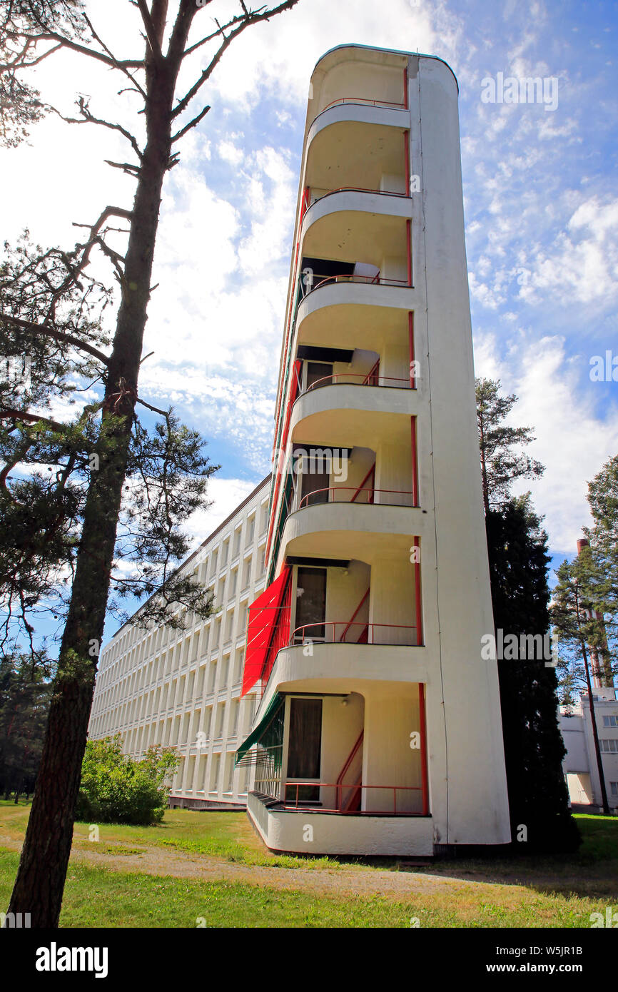 Paimio Sanatorium, designed by Finnish architect Alvar Aalto and completed 1933, is situated in pine forest area in Paimio, Finland. June 21, 2019. Stock Photo