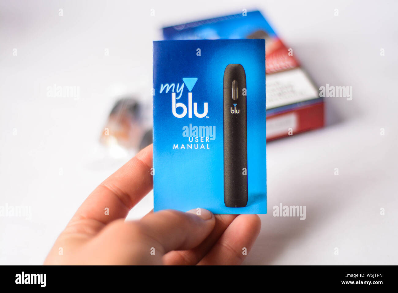 My Blu device. Electronic cigarette starter kit Stock Photo - Alamy