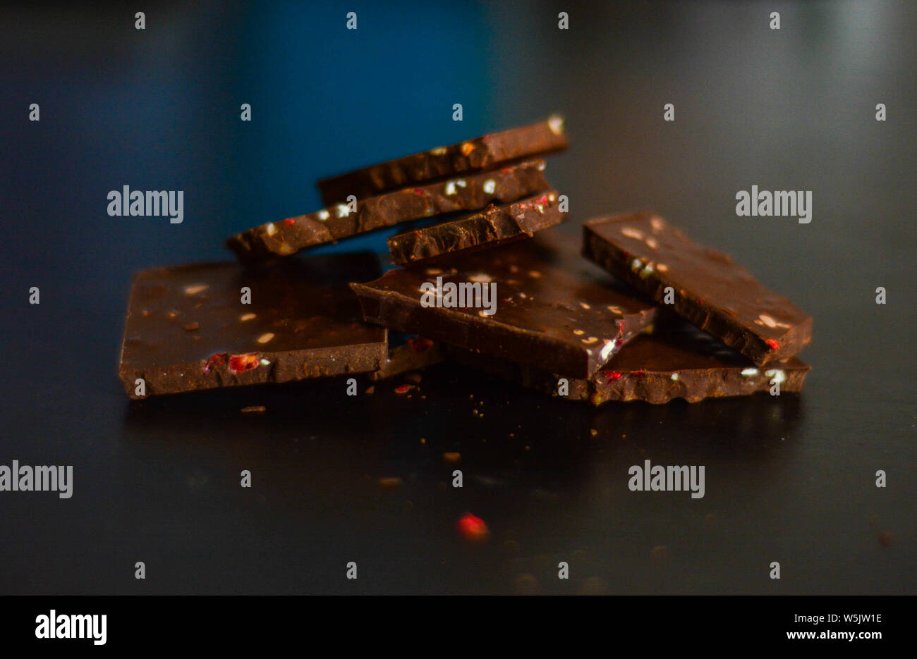 Broken home made chocolate bars Stock Photo