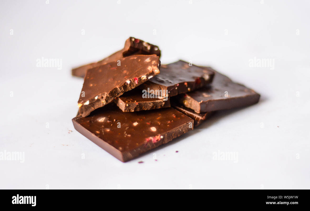 Broken home made chocolate bars Stock Photo