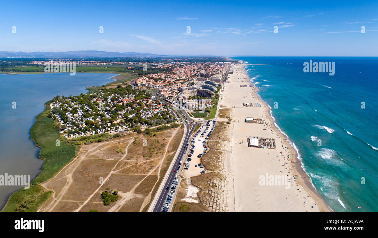Aerial panorama of Canet en Roussilon in the Pyrenees Orientales Stock Photo