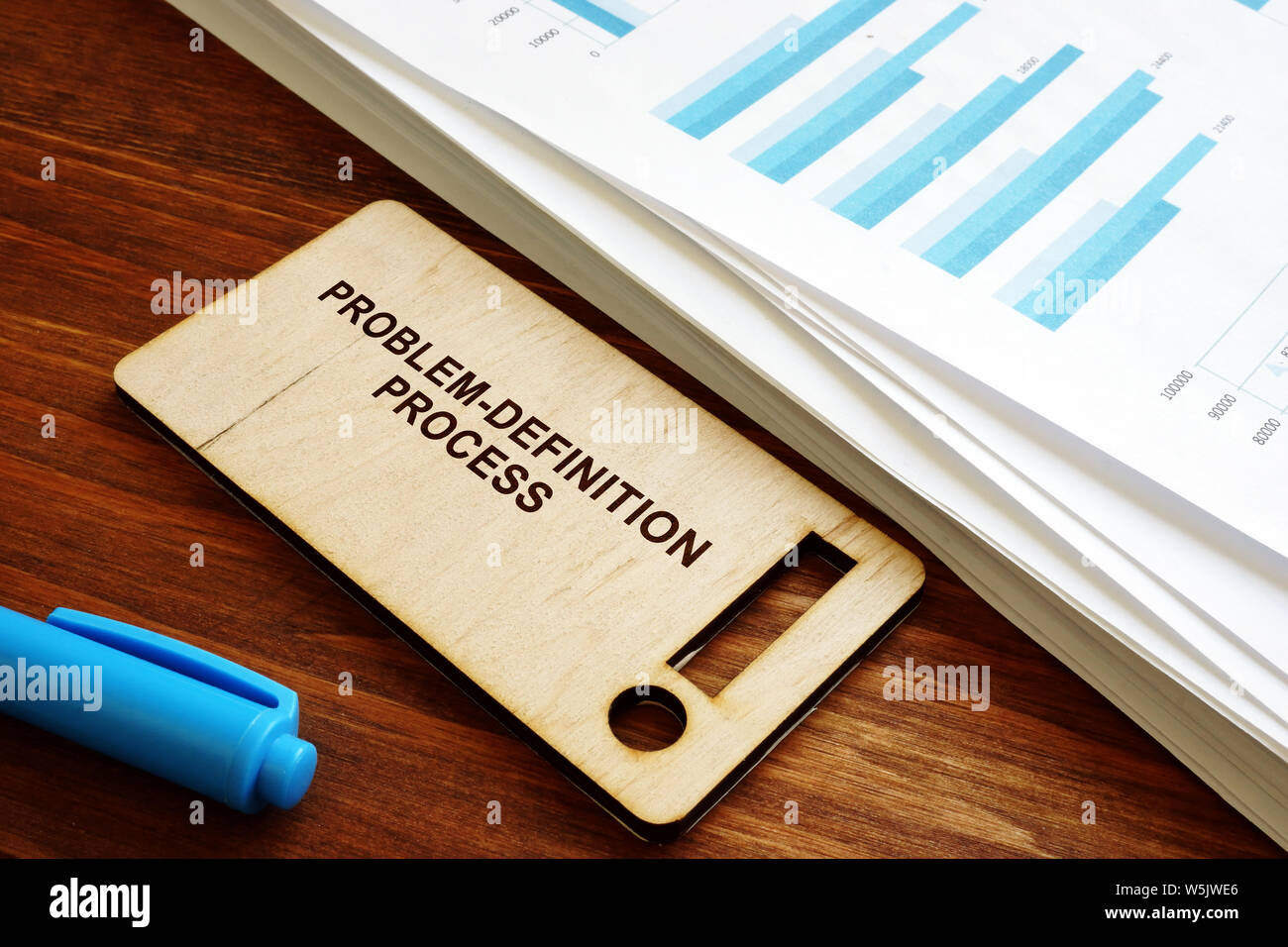 The Problem Definition Process and documents with report. Stock Photo