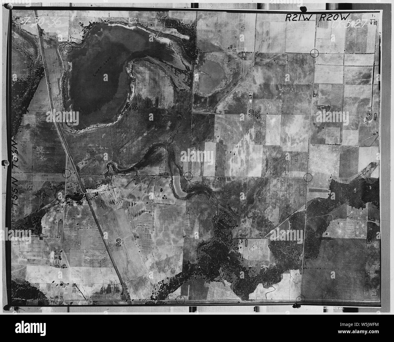 Aerial view showing lake and fields. Near Hannibal Stock Photo Alamy