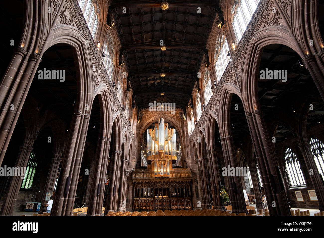 Manchester, United Kingdom, July 16 2019: Interior architecural details of the famous  and beautiful Catholic Cathedral of Manchester in United Kingdo Stock Photo