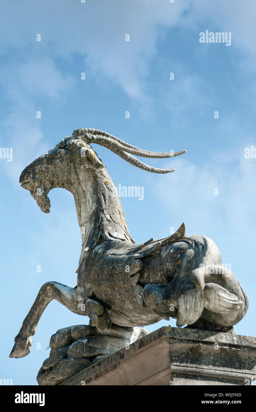 Florence,  ITALY - July 18, 2017: One of the two billy goat statue located at the entrance of the Isolotto’s basin, in the Boboli garden. Stock Photo