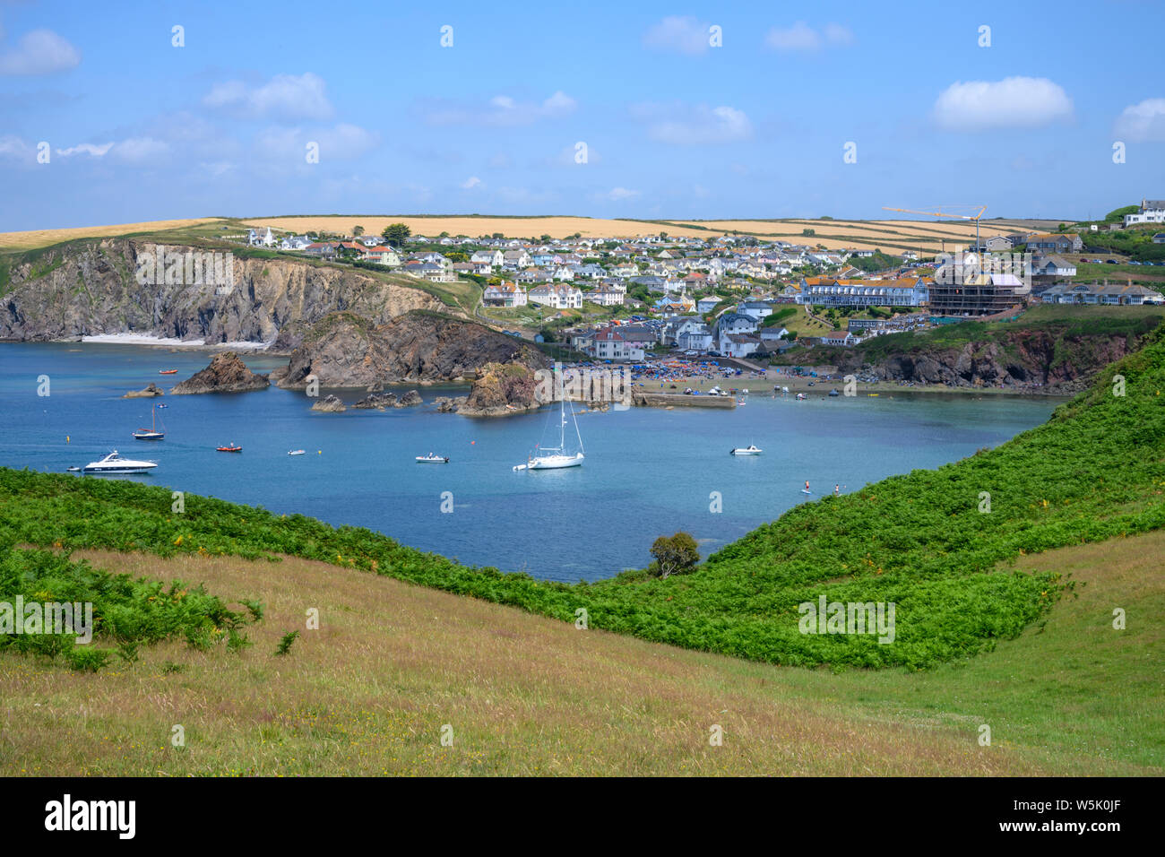 Beautiful View of Outer Hope and Hope Cove from Coast Path in South Devon Stock Photo