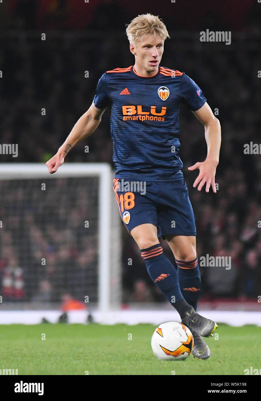 LONDON, ENGLAND - MAY 2, 2019: Daniel Wass of Valencia pictured during the first leg of the 2018/19 UEFA Europa League Semi-finals game between Arsenal FC (England) and Valencia CF (Spain) at Emirates Stadium. Stock Photo