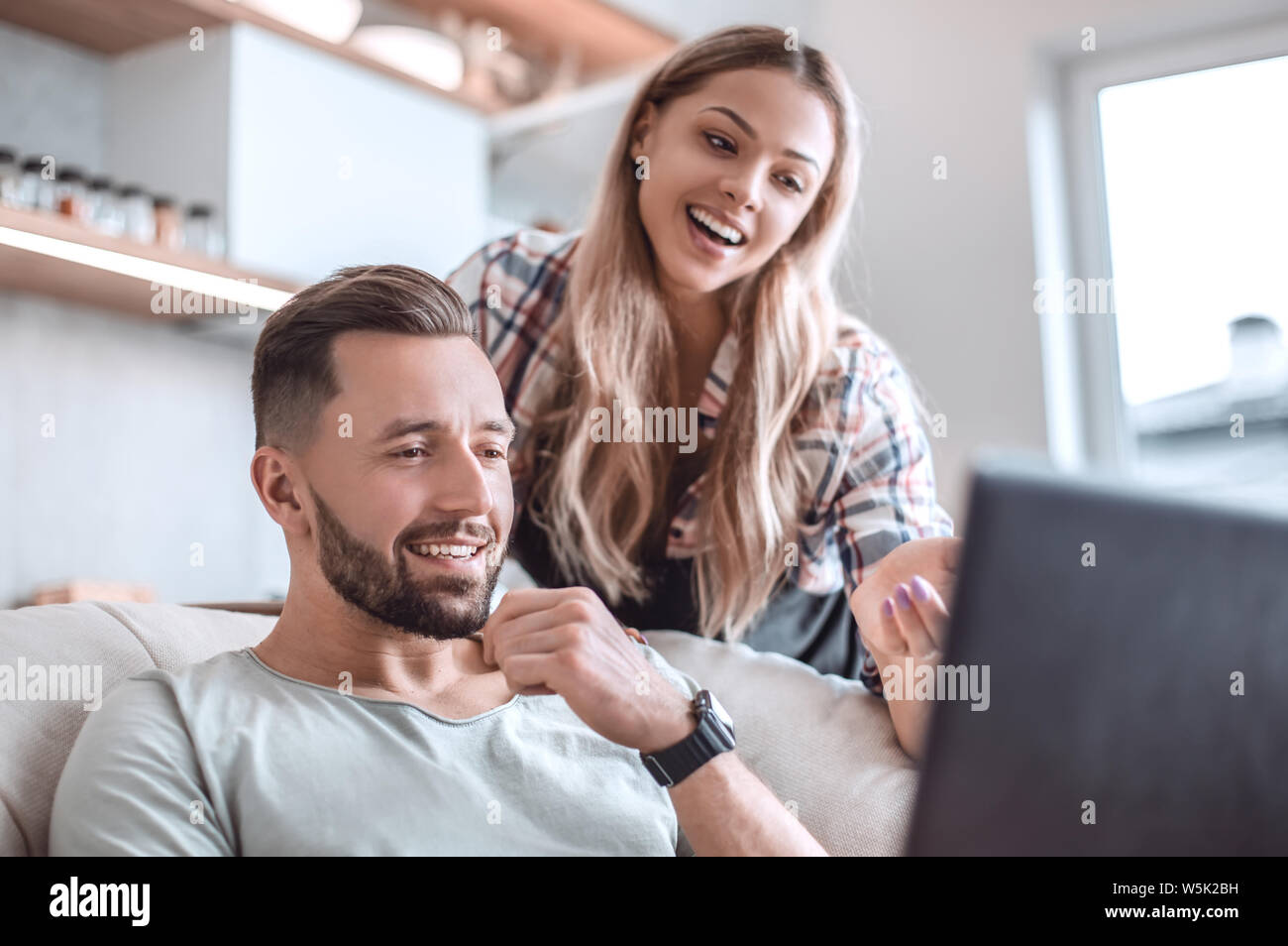 close up. young couple looking at laptop screen. Stock Photo