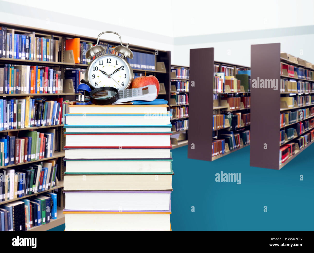 stack of books in library for education concept Stock Photo - Alamy