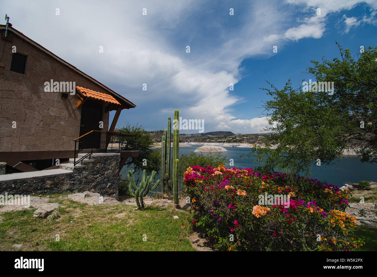 View From Cabins At The Tzibanza Island In Queretaro Mexico Stock