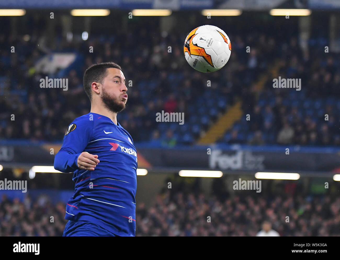LONDON, ENGLAND - MAY 9, 2019: Eden Hazard of Chelsea pictured during the second leg of the 2018/19 UEFA Europa League Semi-Finals game between Chelsea FC (England) and Eintracht Frankfurt e.V. (Germany) at Stamford Bridge. Stock Photo