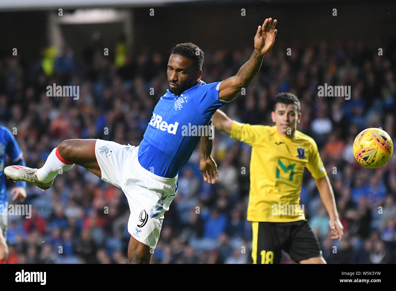 GLASGOW, SCOTLAND - JULY 18, 2019: Jermaine Defoe of Rangers pictured during the 2nd leg of the 2019/20 UEFA Europa League First Qualifying Round game between Rangers FC (Scotland) and St Joseph's FC (Gibraltar) at Ibrox Park. Stock Photo