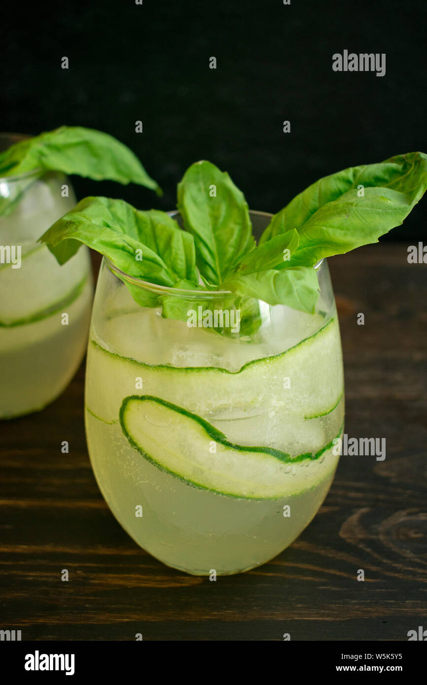 Cucumber Basil Gin and Tonic Cocktail Stock Photo Alamy