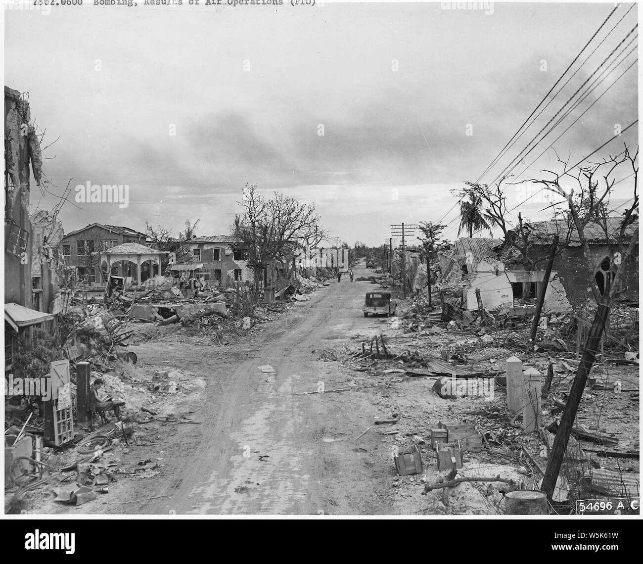 Bombing campaign. Southeast Asia & the Pacific; Scope and content:  Scenes of wreckage in the town of Garapan, Saipan, Island. Stock Photo