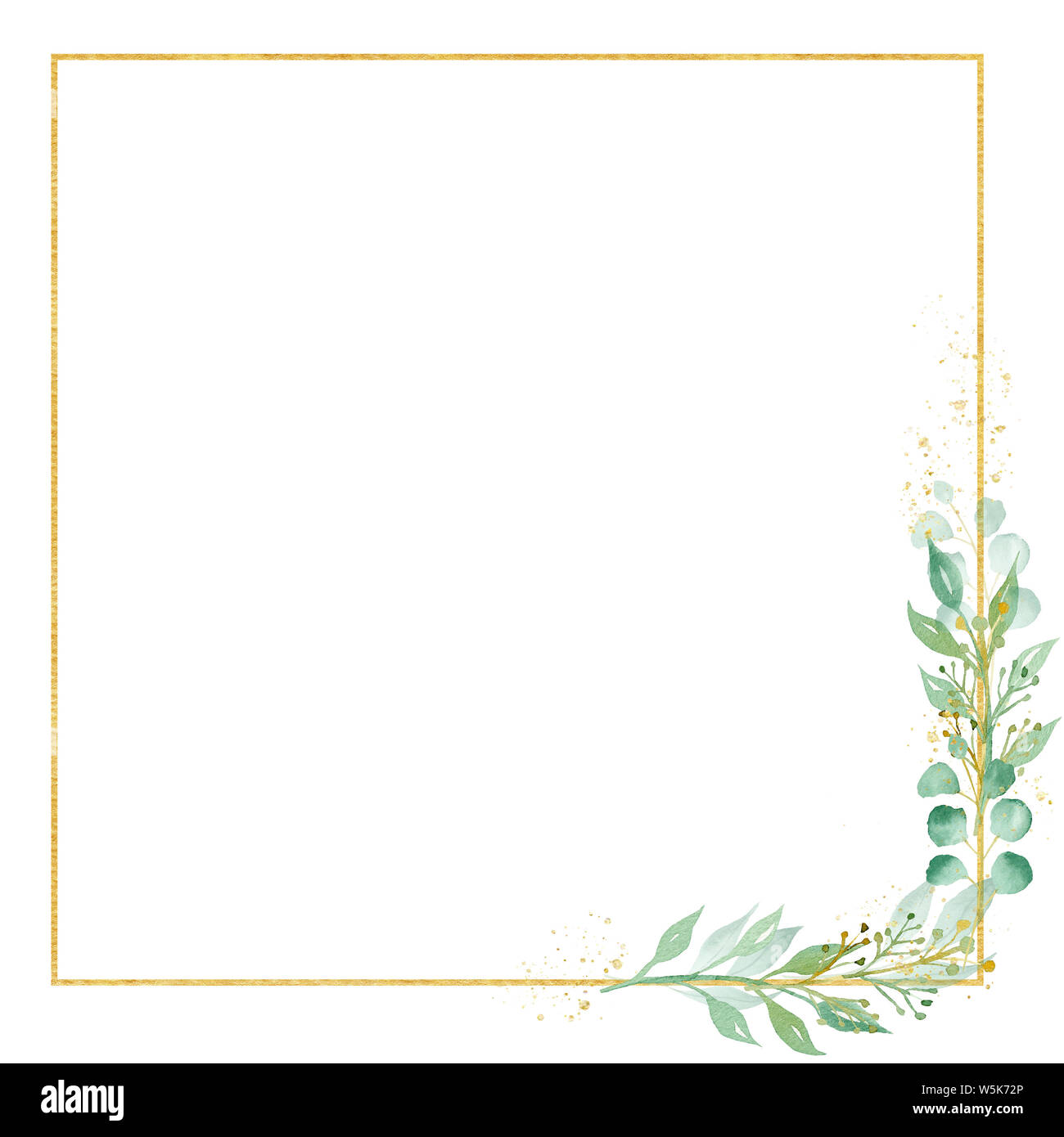 Decorative floral square frame watercolor raster illustration. Rectangular thin border with