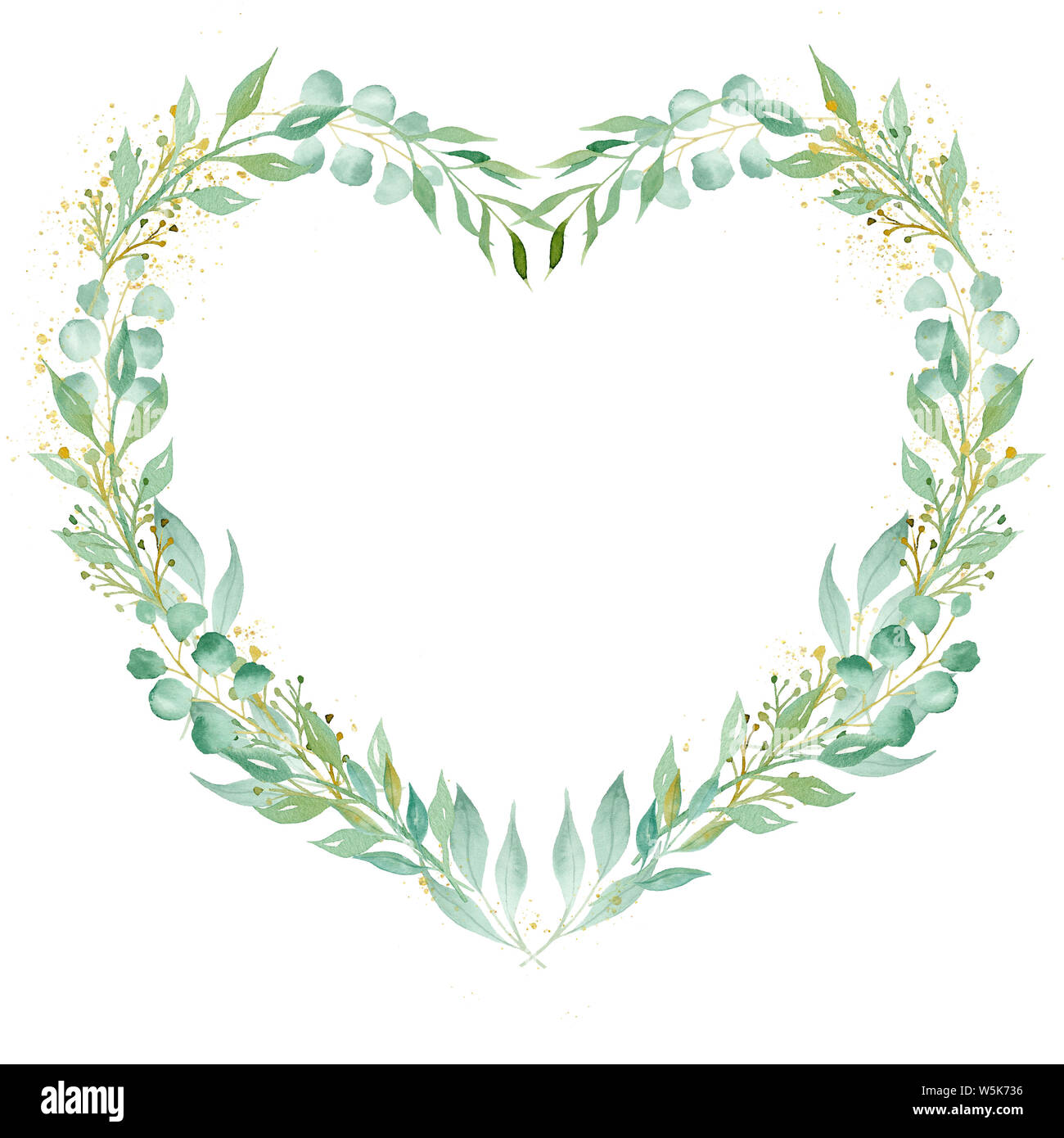 Watercolor Botanical Heart Frame Clipart Graphic by