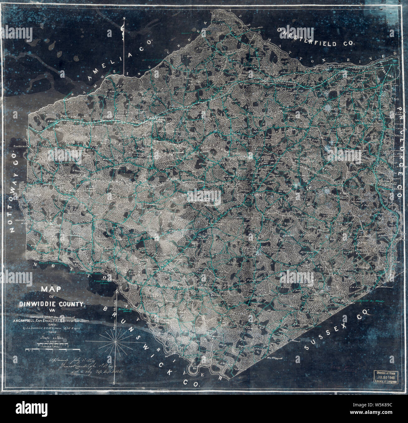 167 Map of Dinwiddie County Va Inverted Rebuild and Repair Stock Photo