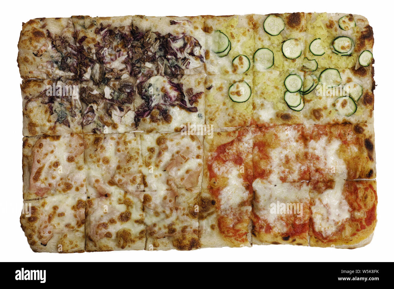 pizza with various toppings on the same basis Stock Photo