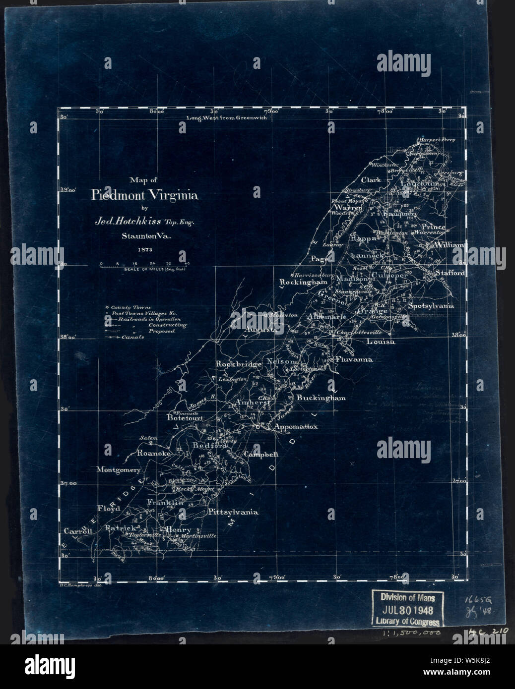 180 Map of Piedmont Virginia Inverted Rebuild and Repair Stock Photo