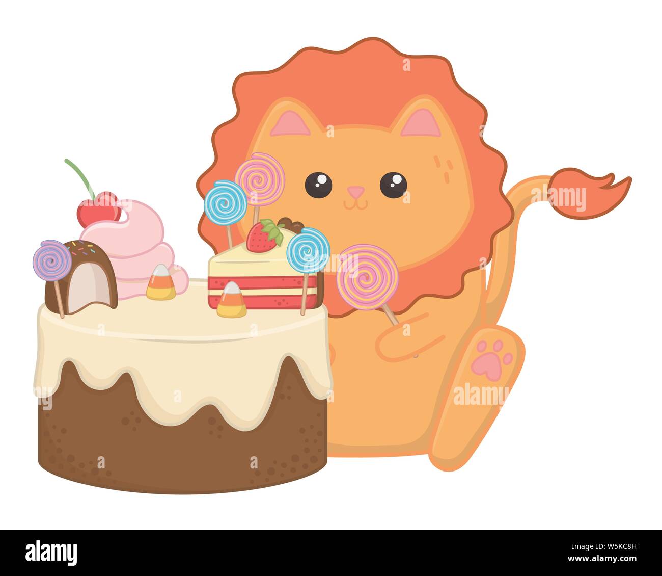 Lion cartoon design, Kawaii expression cute character funny and ...