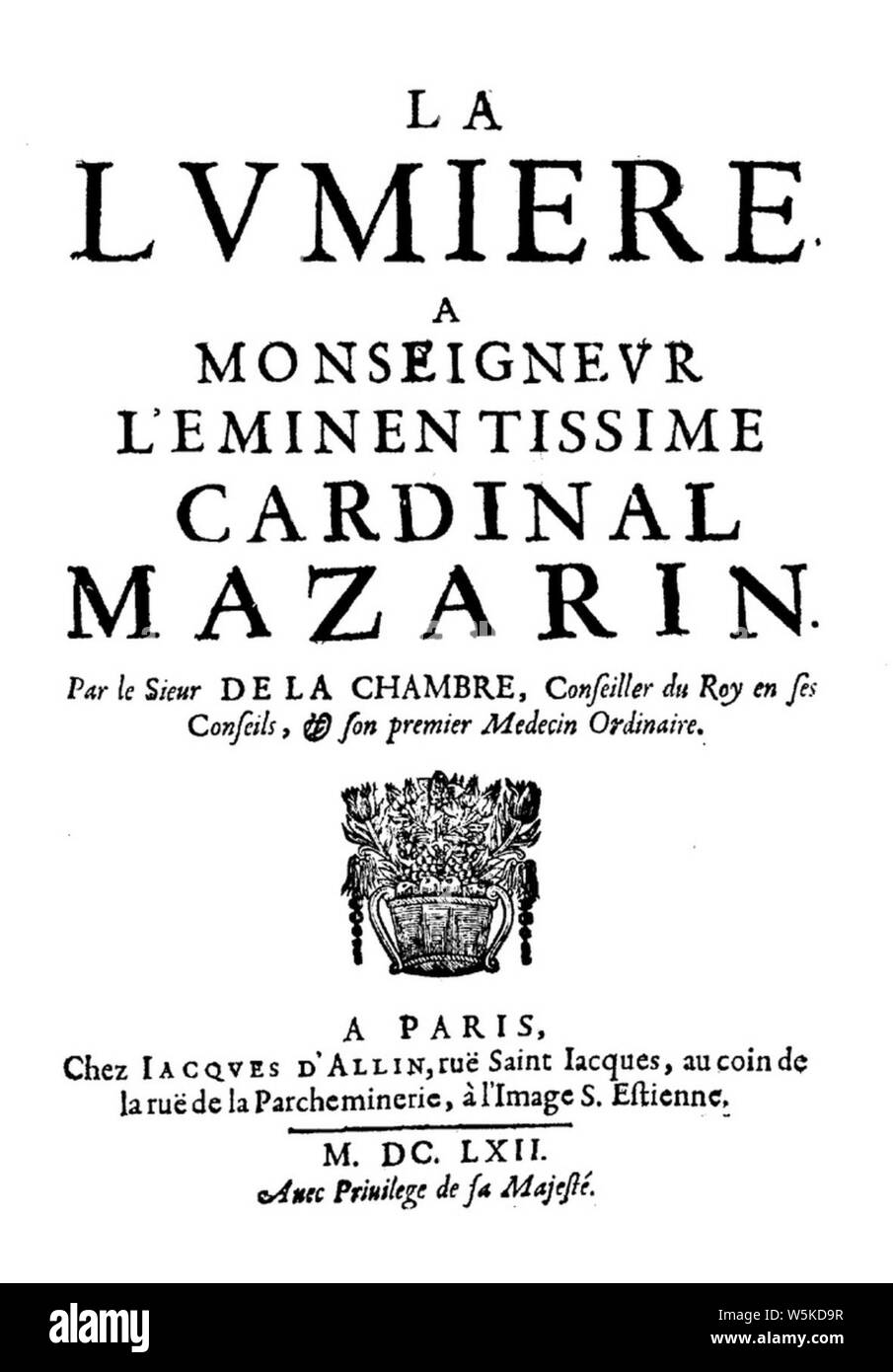 Cureau de La Chambre, Marin – La lumiere, 1662 – BEIC 833840. Stock Photo