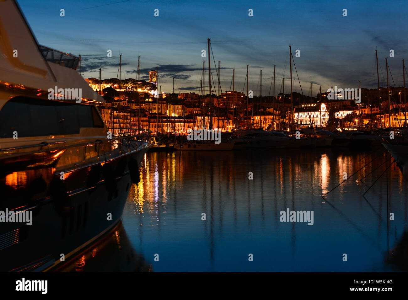The marina and beautiful cityscape with yachts, Cannes, France Stock