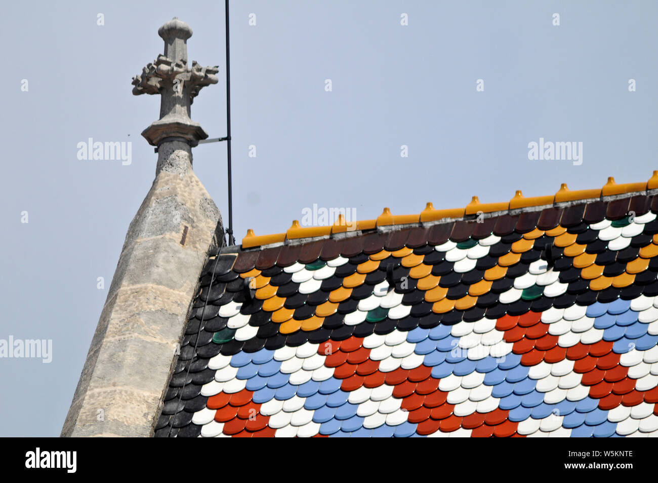 St. Mark's Church: detail of coloured tiles. Zagreb, Croatia Stock Photo