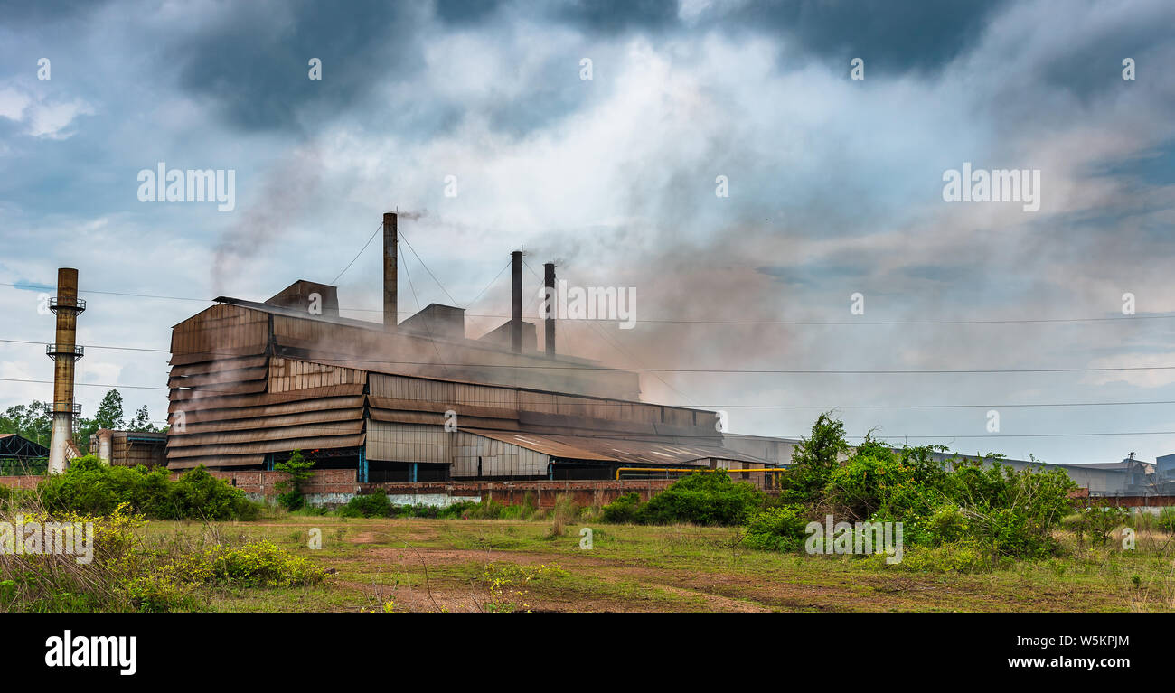 Air polluted by Sponge Iron Industry. Stock Photo
