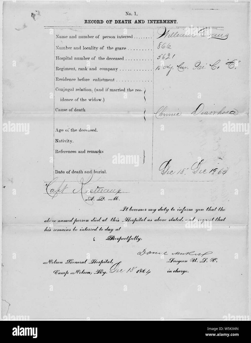 Death and Interment Record for William Craus; Scope and content Rank