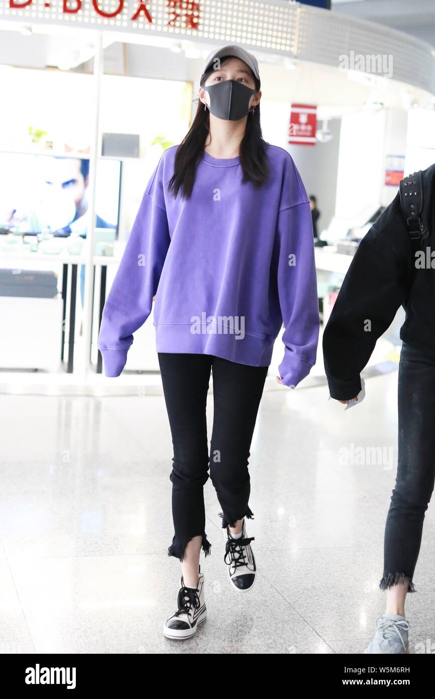 Chinese actress Guan Xiaotong arrives at the Beijing Capital