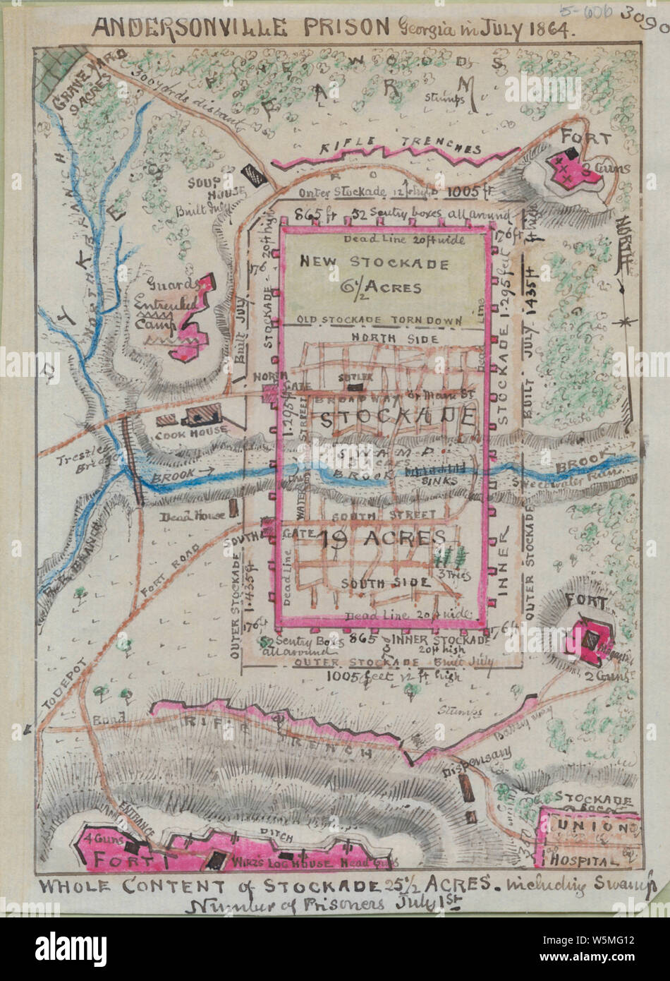 Civil War Maps 0032 Andersonville Prison Georgia in July 1864 Rebuild and Repair Stock Photo