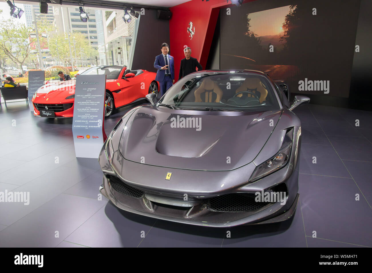 A Ferrari F8 Tributo Sports Car Is Displayed At A Pop-up Store Of 