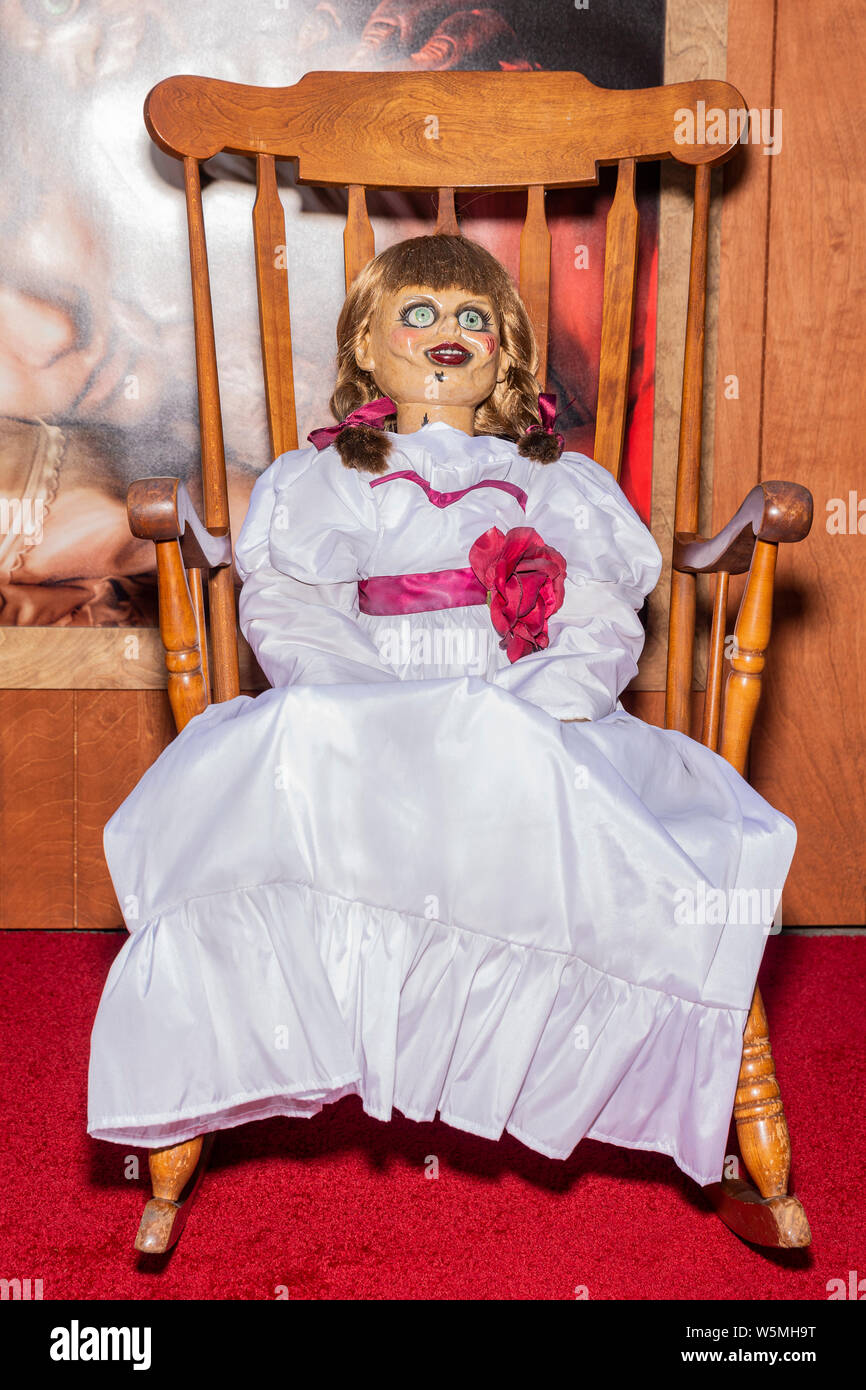 Westwood, CA - July 20, 2019: Annabelle Doll on display at premiere thriller Annabelle Comes Home at Regency Village Theatre Stock Photo