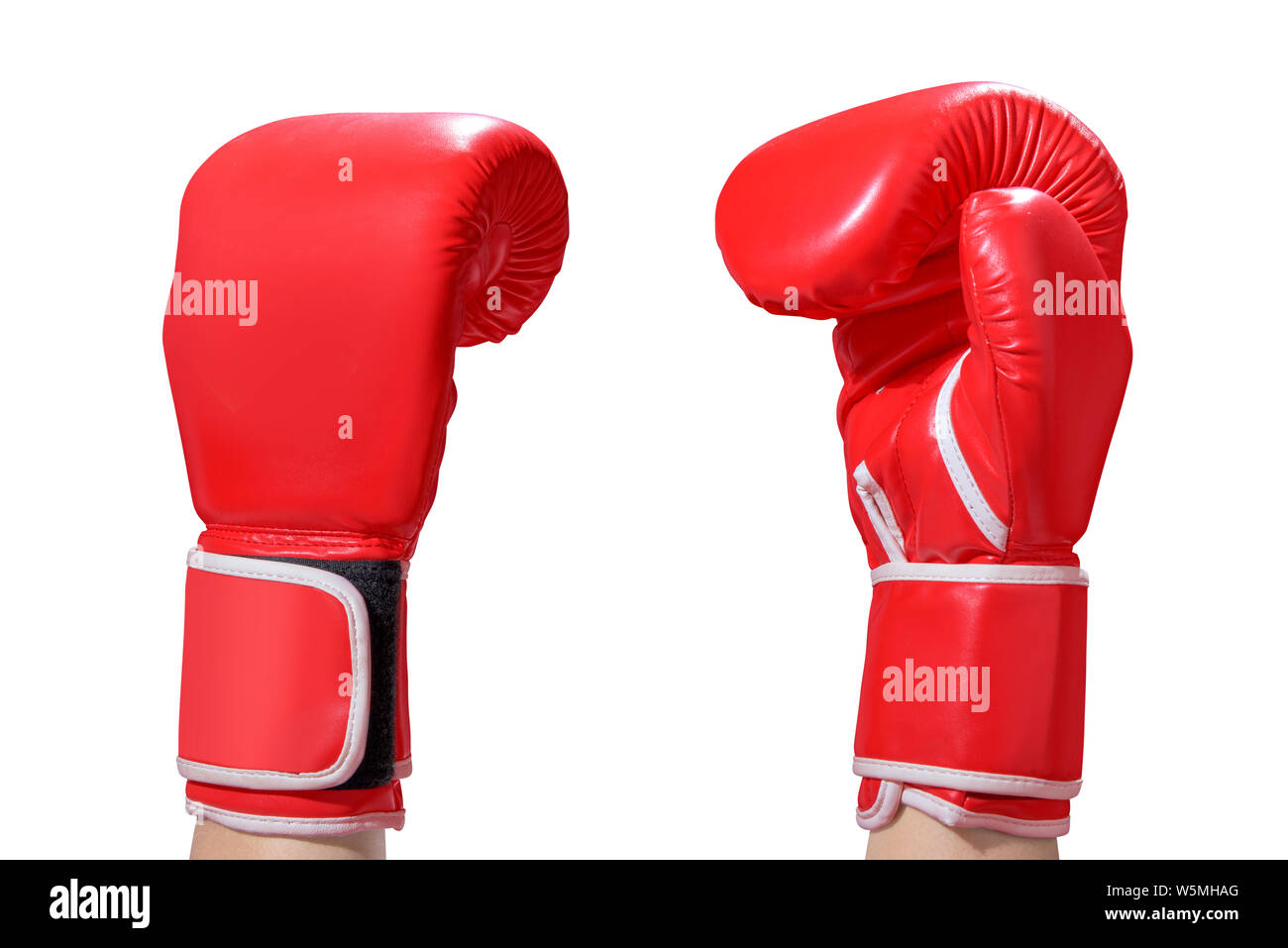 Hands with red boxing gloves isolated over white background Stock Photo