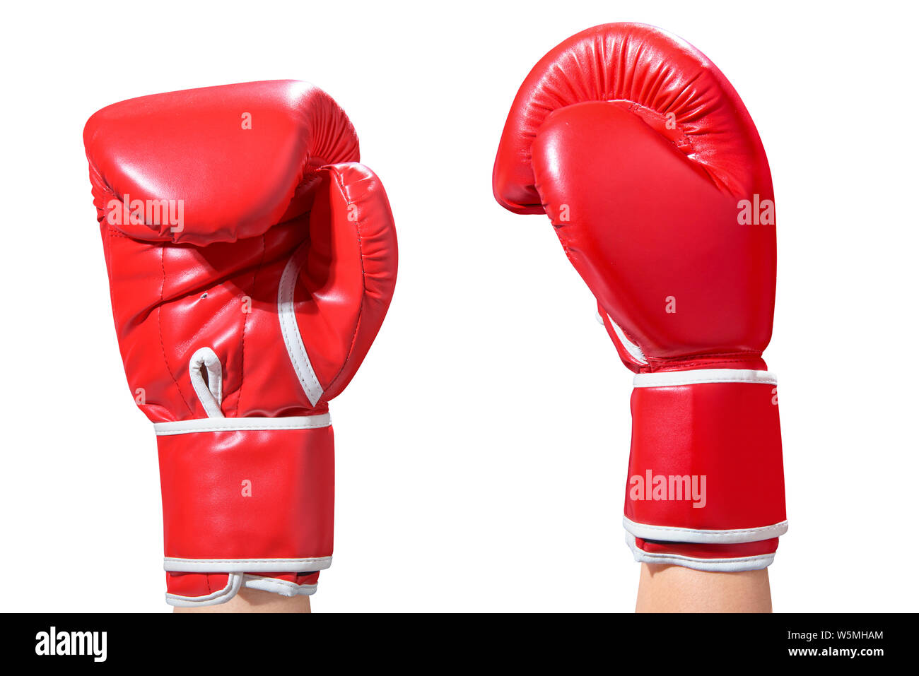 Hands with red boxing gloves isolated over white background Stock Photo