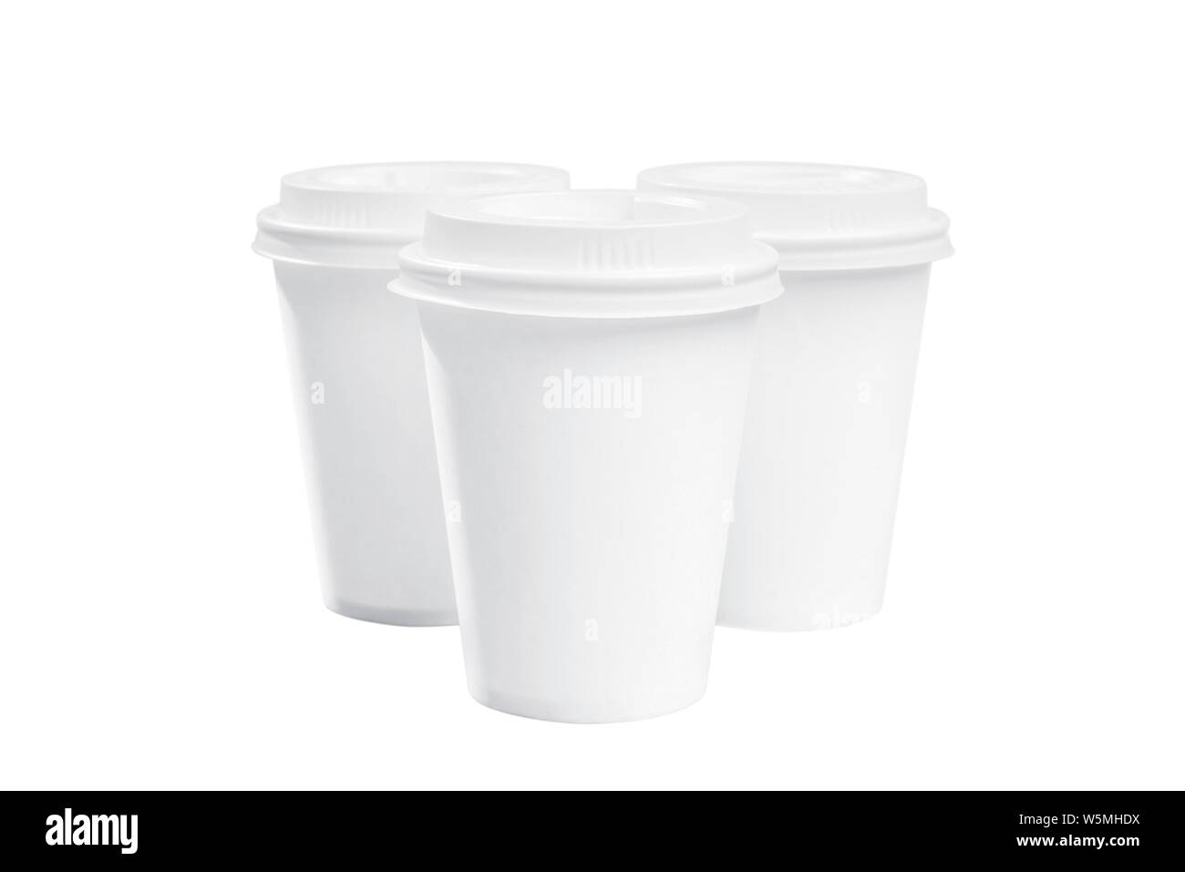 Set of a white styrofoam cups isolated over white background Stock