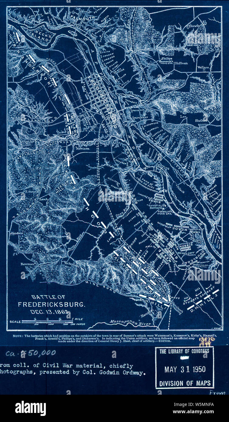Civil War Maps 0131 Battle of Fredericksburg Dec 13 1862 Inverted Rebuild and Repair Stock Photo