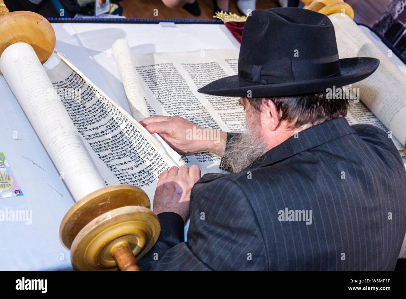 Miami Beach Florida,Jewish Museum of Florida completion,new Sefer Torah,rabbi,rebbe,Orthodox Jew,Chabad Lubavitch,Hasidic,religion,tradition,Judaism,m Stock Photo