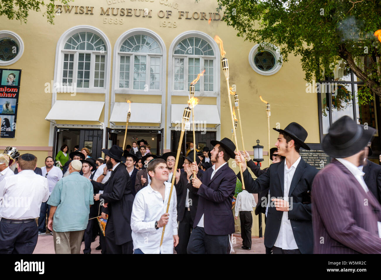 Miami Beach Florida,Jewish Museum of Florida completion,new Sefer Torah,rabbi,rebbe,Orthodox Jew,student students Chabad Lubavitch,Hasidic,religion,tr Stock Photo