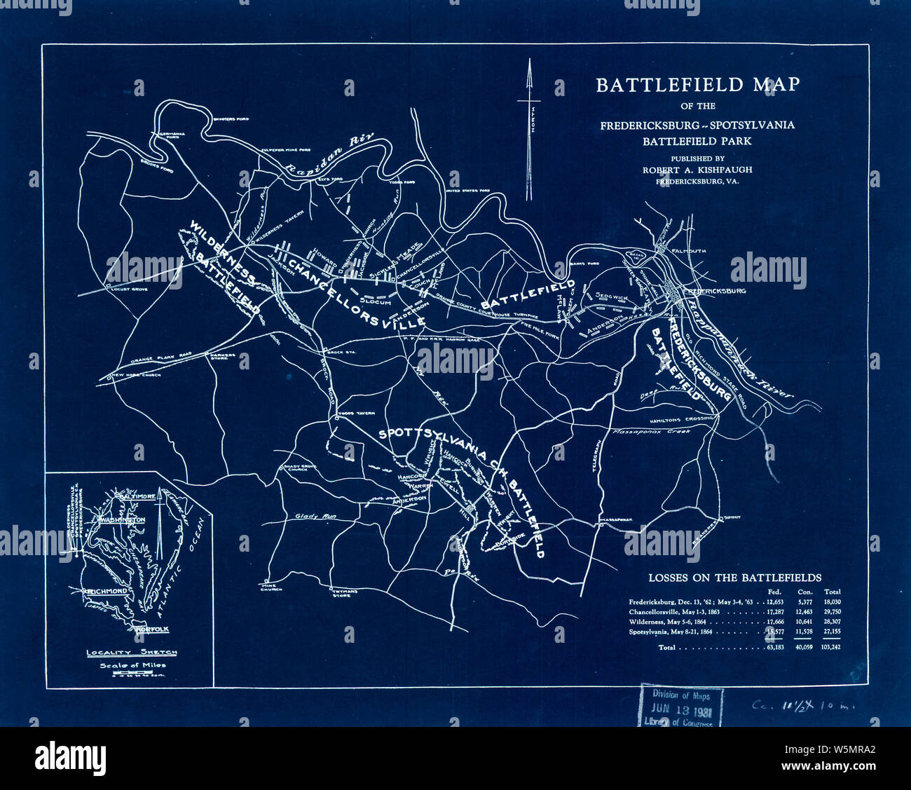 Civil War Maps 0161 Battlefield map of the FredericksburgSpotsylvania