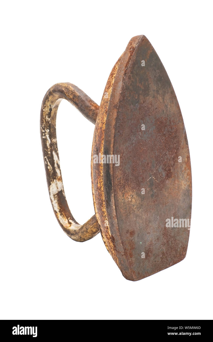 Old vintage cast iron iron. Isolate on white background Stock Photo - Alamy