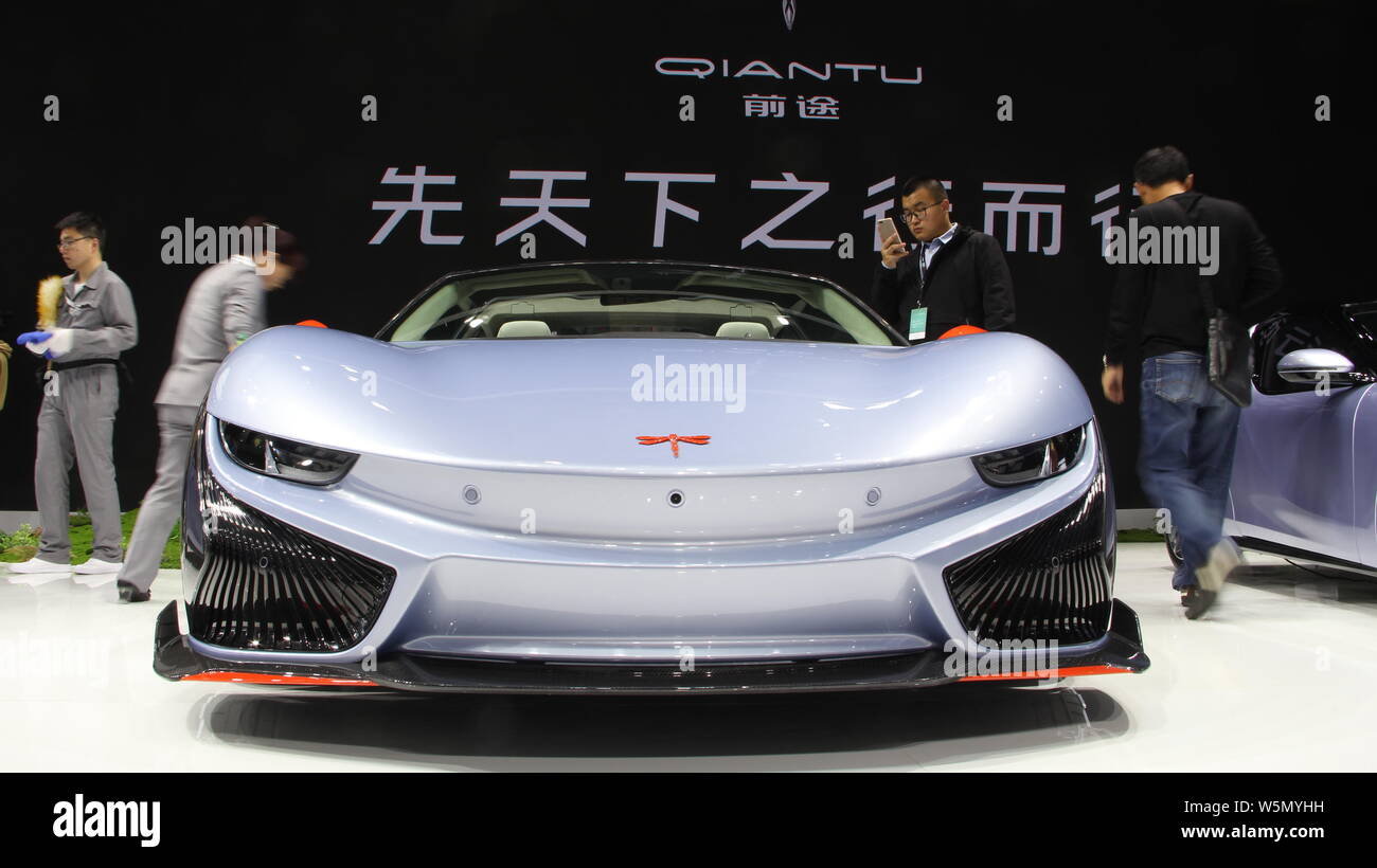 A Qiantu K50 Spyder sports car concept is displayed during the 18th