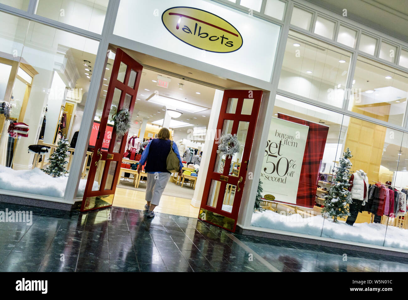 Palm Beach Gardens Florida,The Gardens Mall,Talbots,store,stores,businesses,district,luxury,well dressed,woman's,men's apparel,clothing,accessories,cl Stock Photo