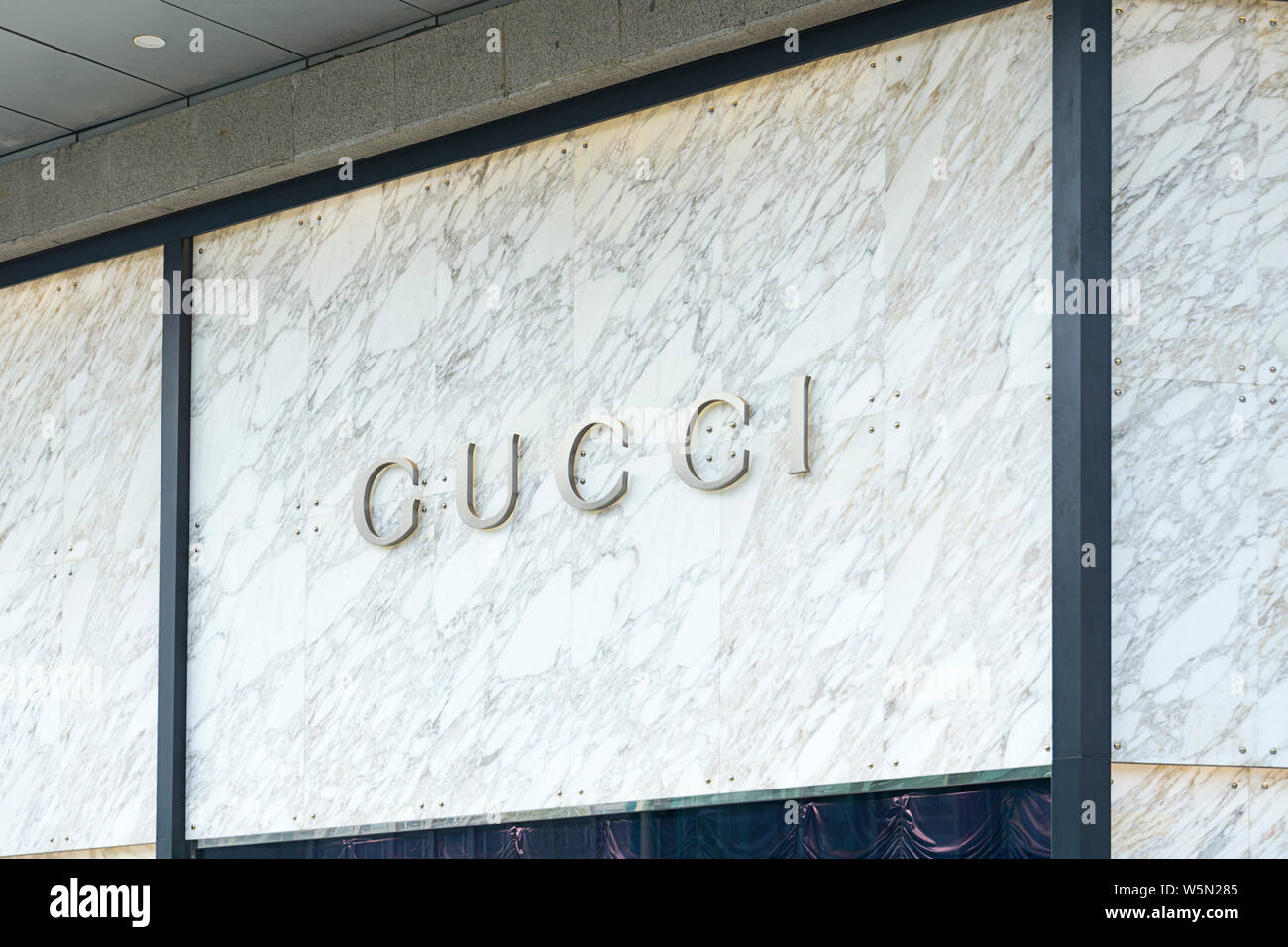 FILE--View of a signboard of Gucci in Beijing, China, 17 April 2019. French  luxury group Kering ., which owns Gucci, Yves Saint Laurent, Botteg  Stock Photo - Alamy