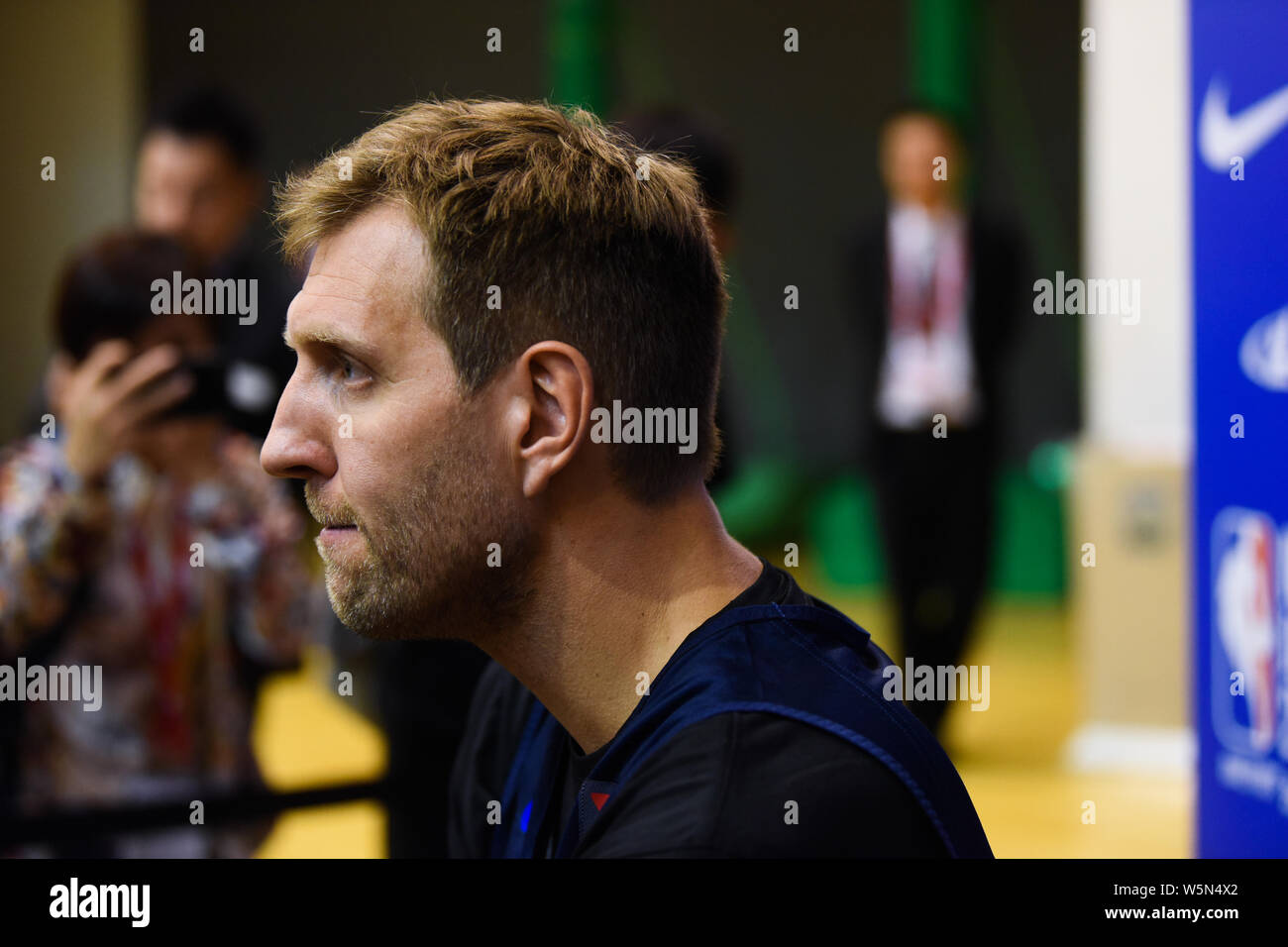 --FILE--German basketball player Dirk Nowitzki attends the seventh consecutive Fan Day at Oriental Sports Center in Shanghai, China, October 4, 2018. Stock Photo