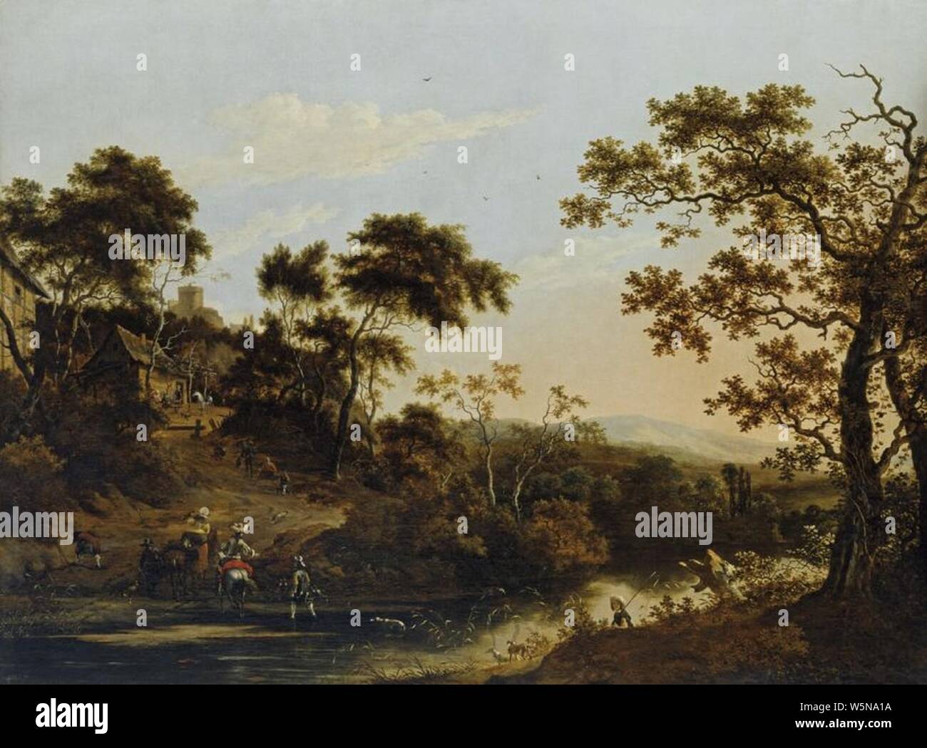 Daniel Schellinks River Landscape with Ford and Hunting Company Stock