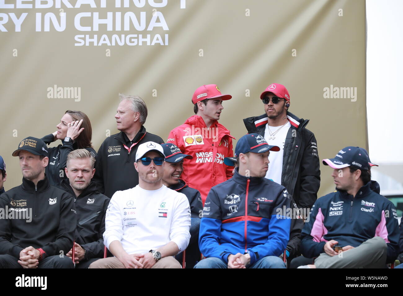 F1 racing drivers pose for photos for the 1000th Celebrating History in China during the Formula One Heineken Chinese Grand Prix 2019 at the Shanghai Stock Photo