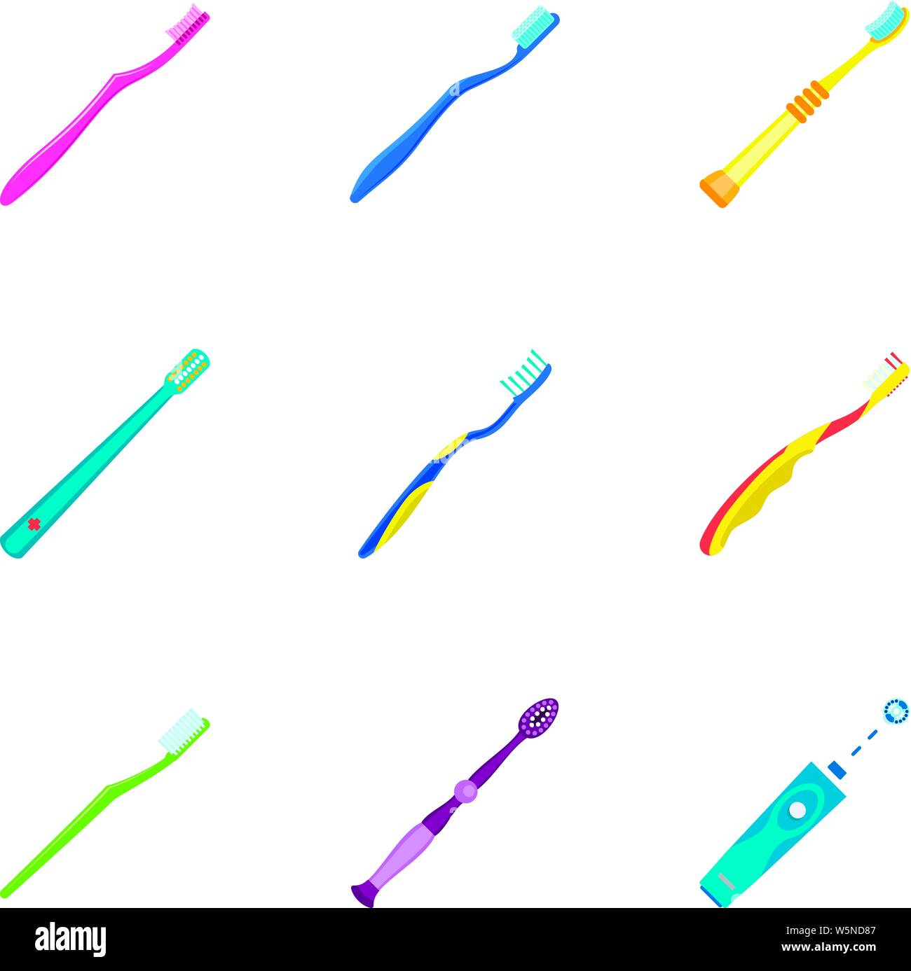Dental toothbrush icon set. Flat set of 9 dental toothbrush vector ...